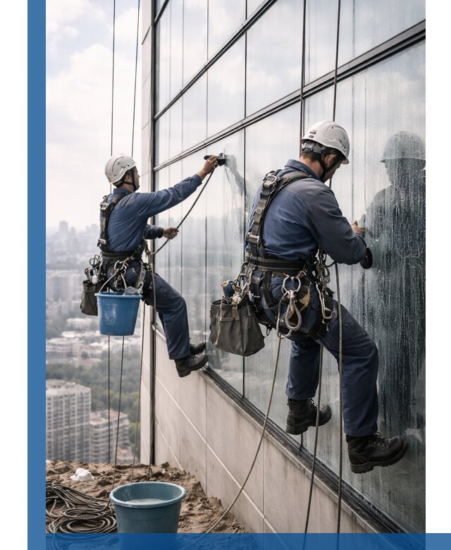 Профессиональная мойка фасадных окон альпинистами в Тольятти