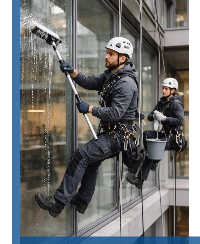 Профессиональная мойка витражей промышленными альпинистами в Тольятти