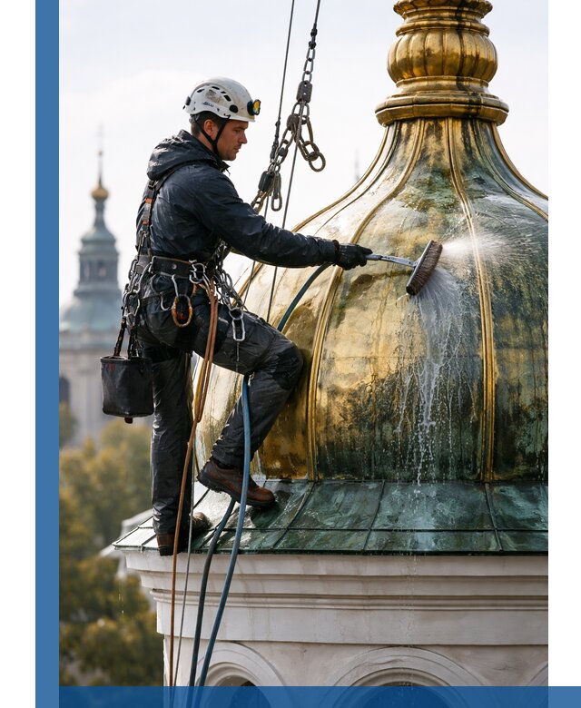Профессиональная мойка куполов и шпилей высотными альпинистами в Тольятти