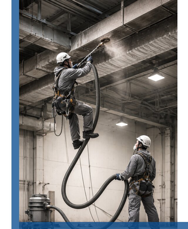 Обеспыливание потолочных конструкций в Тольятти промышленным альпинизмом