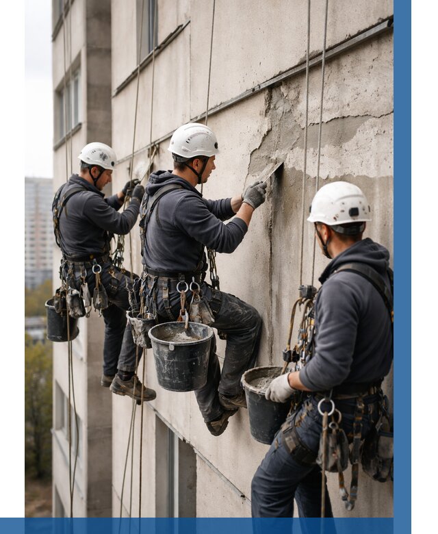 Ремонт бетонных элементов фасада в Тольятти от 2586 р. | ВЫСОТНИК-Тля