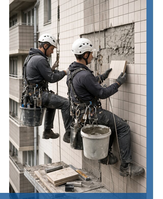 Ремонт облицовки фасада плиткой в Тольятти от 1862 р. | ВЫСОТНИК-Тля