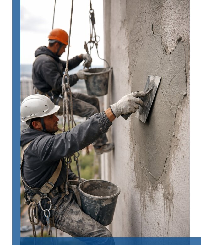 Штукатурка фасада на высоте в Тольятти профессиональные работы