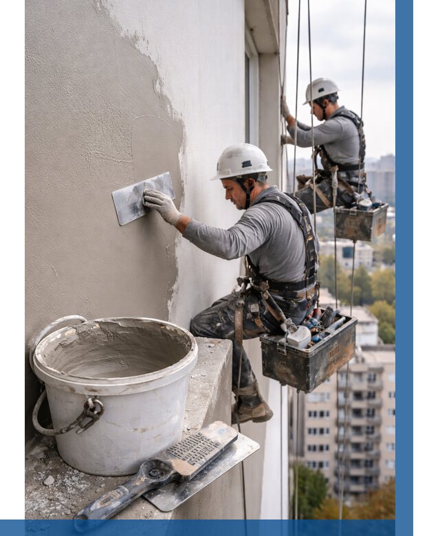 Шпаклевка фасада на высоте в Тольятти от 724 р. | ВЫСОТНИК-Тля