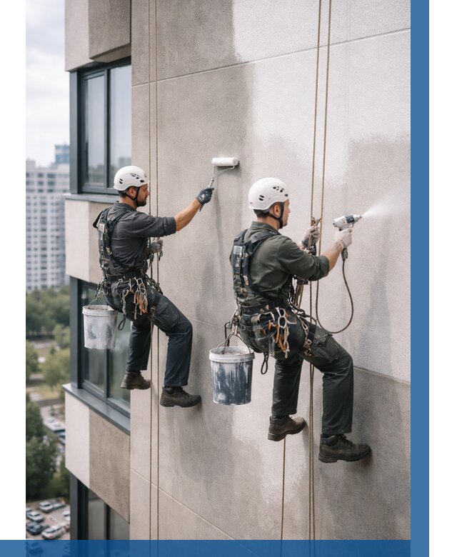 Покраска фасада альпинистами в Тольятти от 310 р. | ВЫСОТНИК-Тля