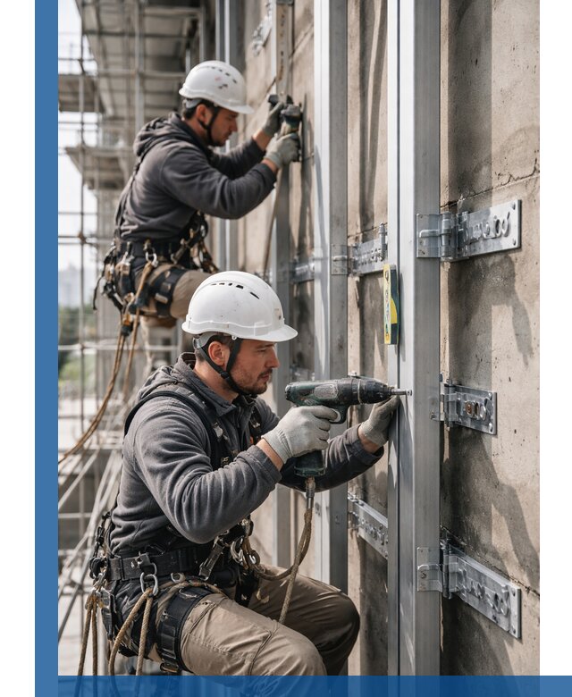 Монтаж и крепление подсистемы вентфасада в Тольятти