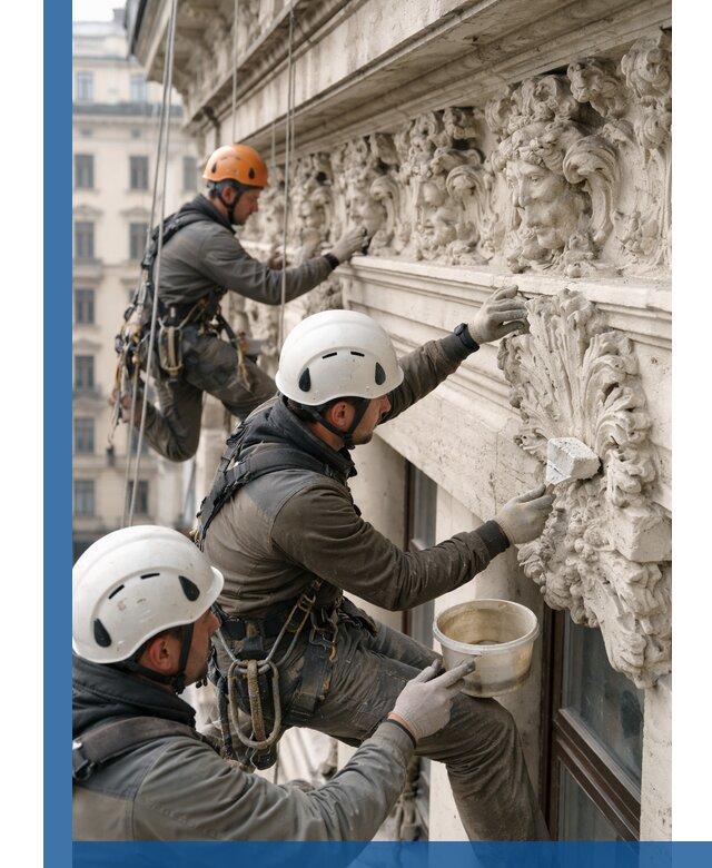 Реставрация фасадной лепнины с высотными работами в Тольятти