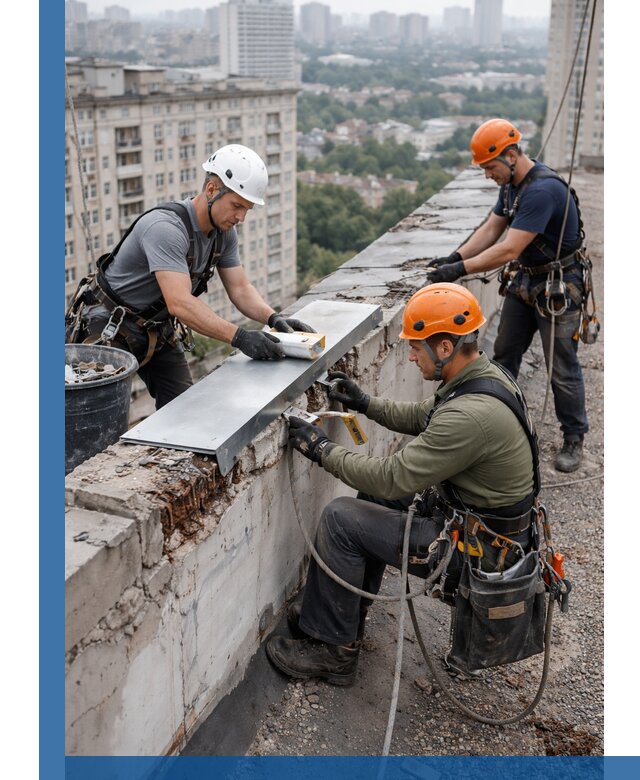 Ремонт парапета на кровле в Тольятти, высотные работы с гарантией