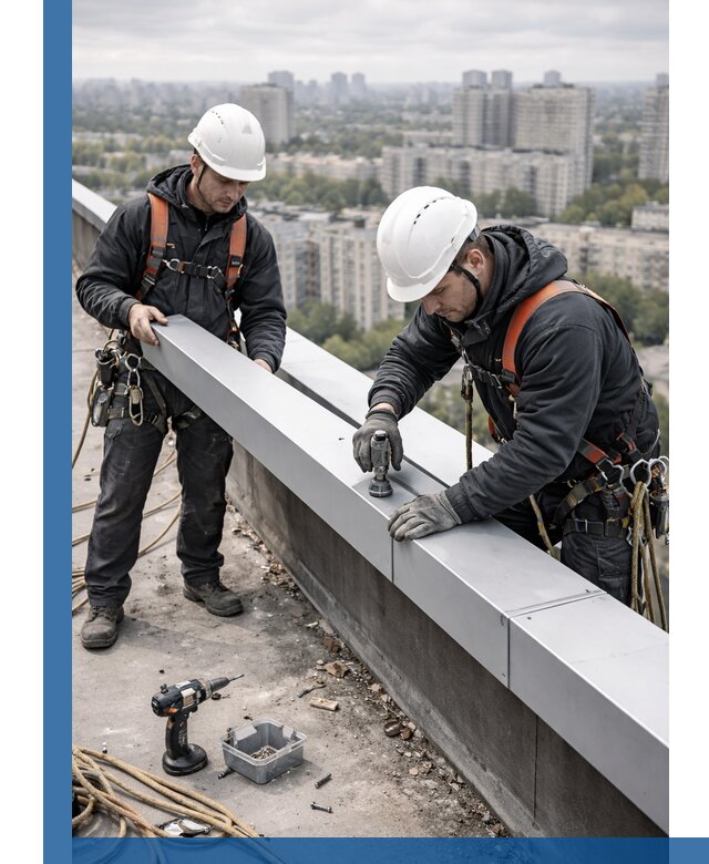 Монтаж парапетных крышек и ограждений кровли в Тольятти