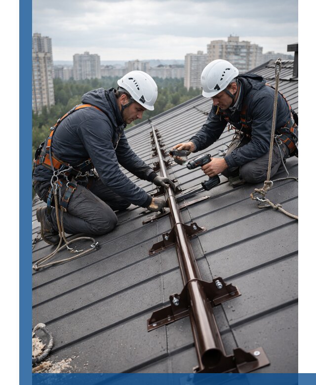 Монтаж снегозадержателей на кровле зданий в Тольятти под ключ