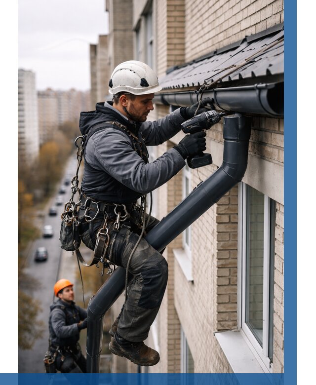 Монтаж водосточной системы на здании в Тольятти от 5171 р. | ВЫСОТНИК-Тля