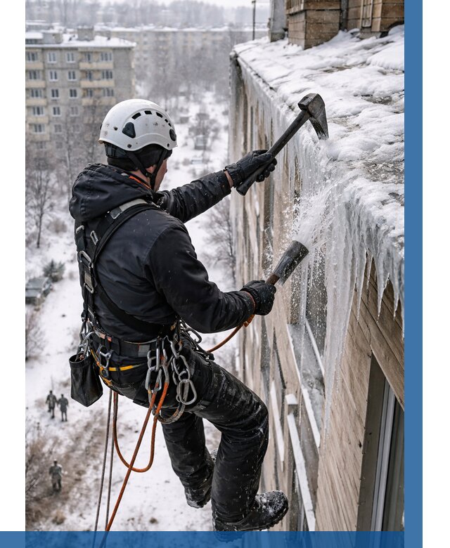 Сбивание сосулек с крыши в Тольятти по цене от 4654 р. | ВЫСОТНИК-Тля