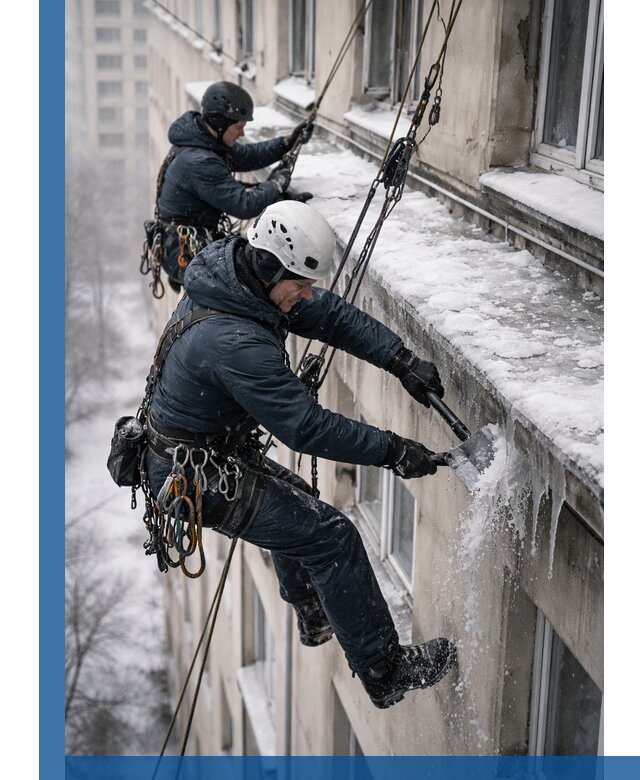 Удаление наледи и сосулек с карнизов в Тольятти профессионально