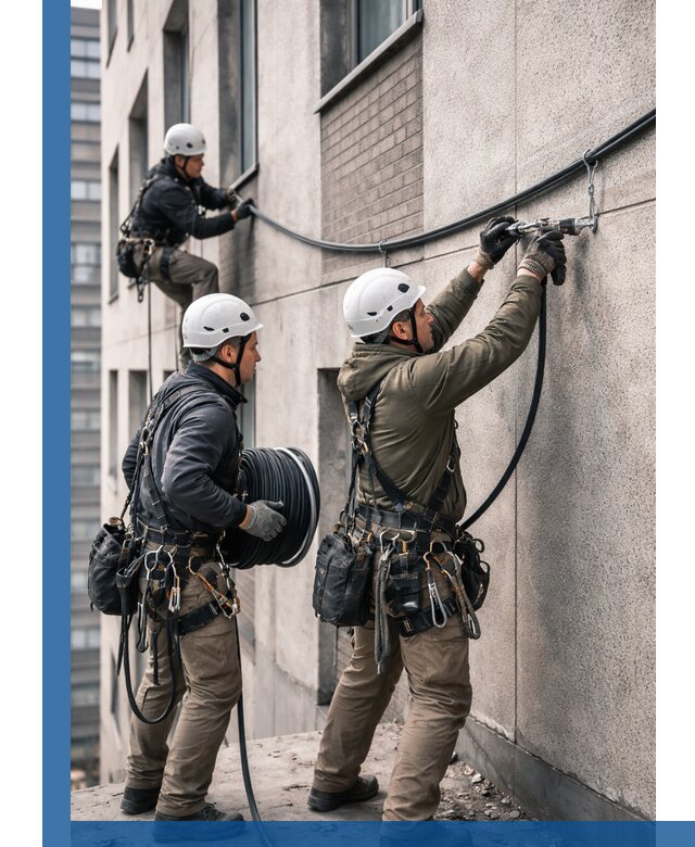 Прокладка кабеля по фасаду в Тольятти, профессиональный монтаж