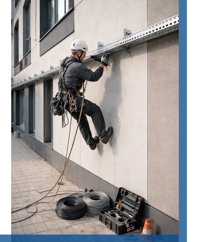 Монтаж кабельных лотков на фасаде в Тольятти от 1241 р. | ВЫСОТНИК-Тля