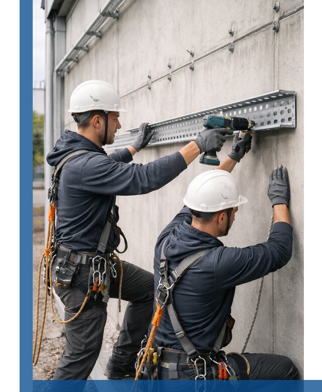 Монтаж кабельных лотков на фасаде зданий в Тольятти с гарантией