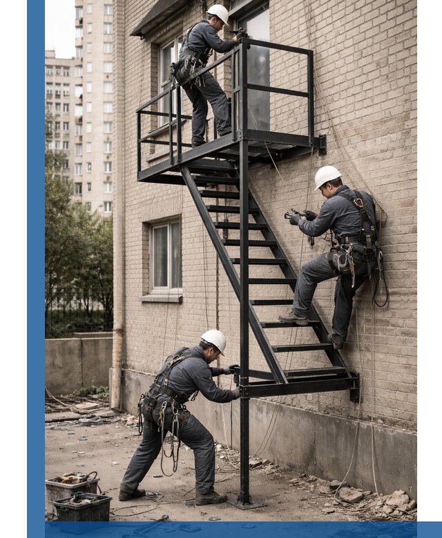 Монтаж пожарной лестницы в Тольятти, установка и крепление