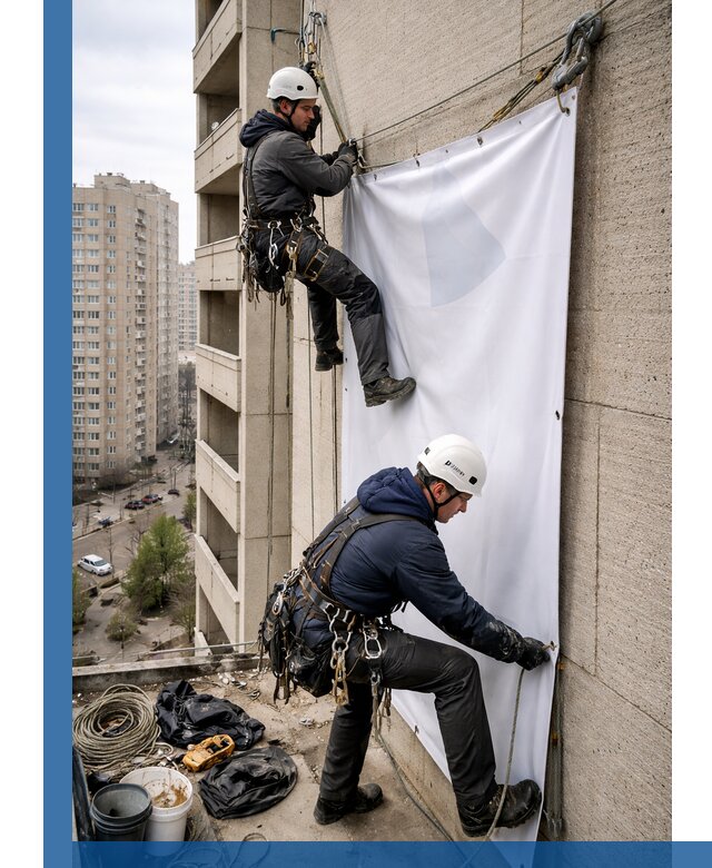 Профессиональный монтаж баннеров на фасаде в Тольятти