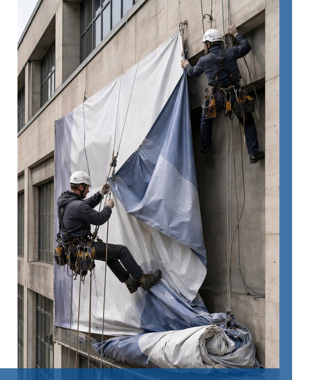 Демонтаж баннеров с фасада в Тольятти от 4654 р. | ВЫСОТНИК-Тля