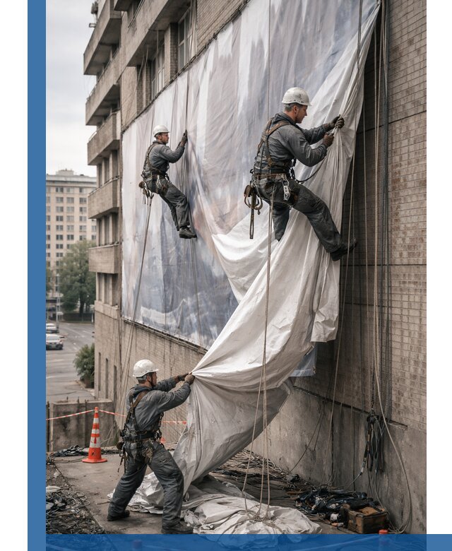 Демонтаж баннеров с фасада в Тольятти оперативно и безопасно