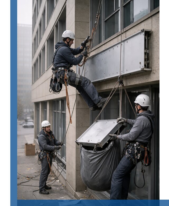 Демонтаж рекламной вывески с высотными работами в Тольятти