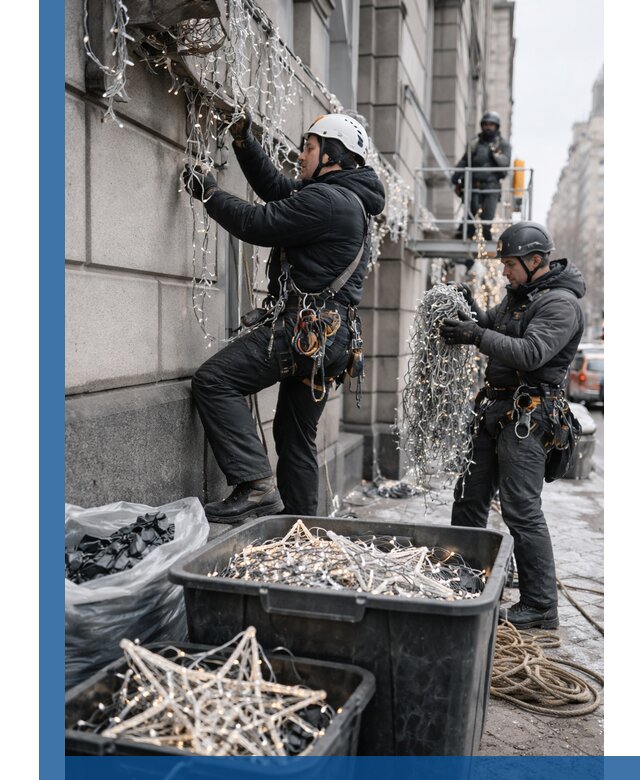 Демонтаж новогоднего оформления и гирлянд в Тольятти