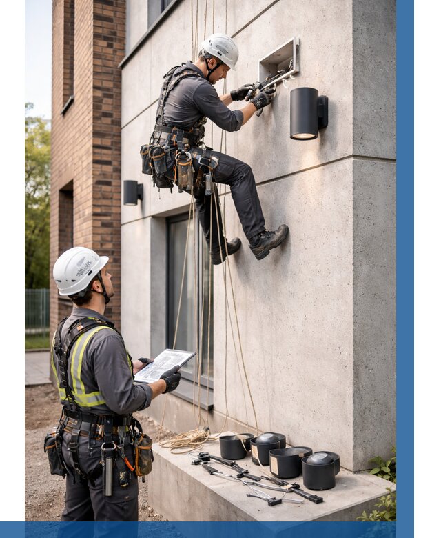 Монтаж фасадного освещения в Тольятти от 2586 р. | ВЫСОТНИК-Тля