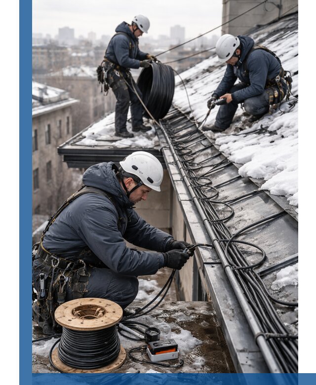 Монтаж греющего кабеля на кровле в Тольятти под ключ