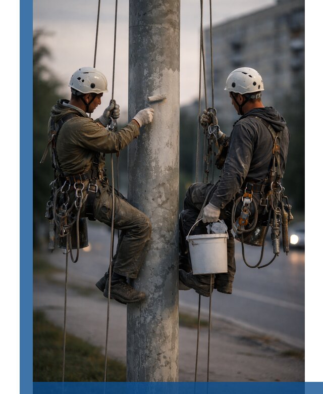 Покраска опор освещения и антикоррозийная защита в Тольятти