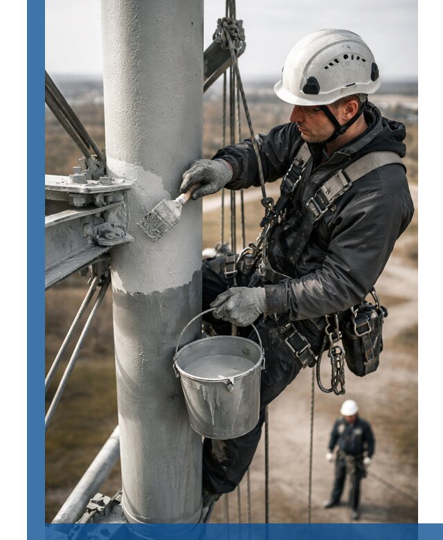 Покраска мачт связи в Тольятти промышленными альпинистами