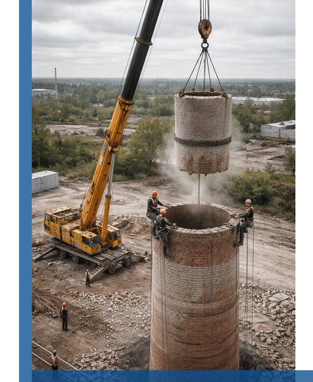 Демонтаж дымовой трубы в Тольятти с гарантиями безопасности