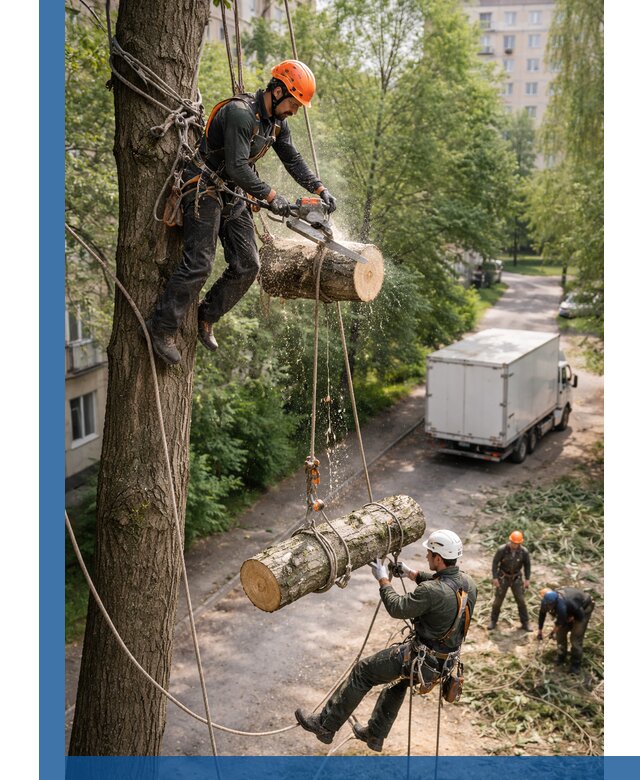 Спил деревьев альпинистами в Тольятти, безопасно и без повреждений