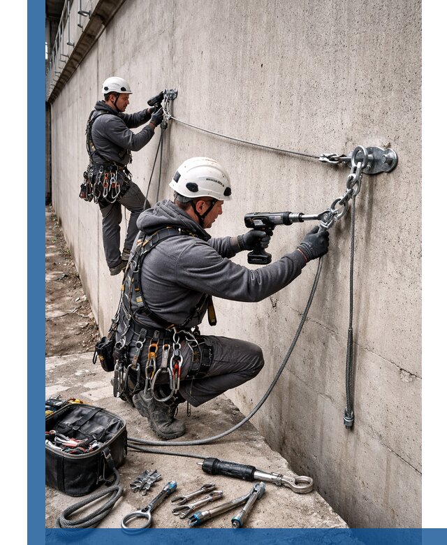 Монтаж анкерных линий высотной безопасности в Тольятти