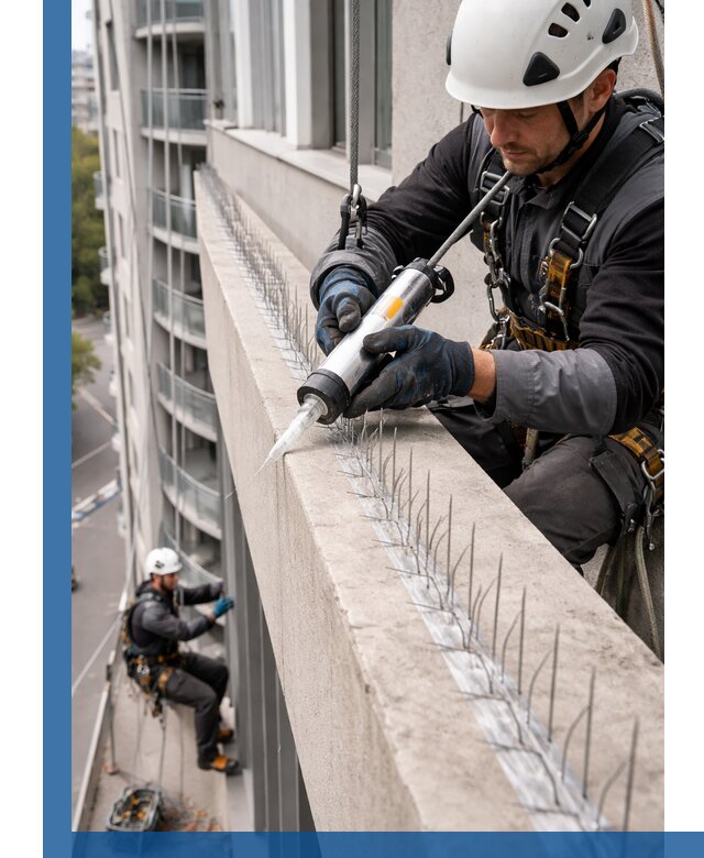 Установка шипов от птиц на фасадах и кровлях в Тольятти